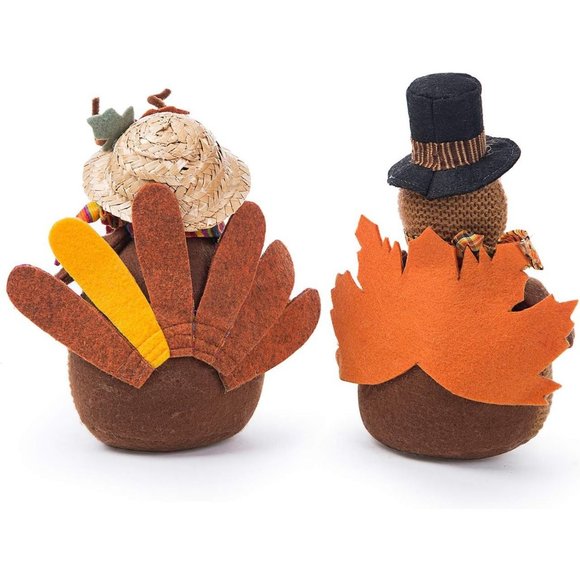 2 Pack Stuffed Thanksgiving Handmade Turkey Doll Home Tabletop Decoration - Picture 3 of 6